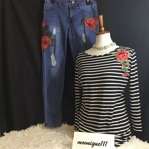 Boom Boom Embroidered Rose Jeans